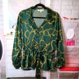 Sweet Rain Satin Button Down Blouse